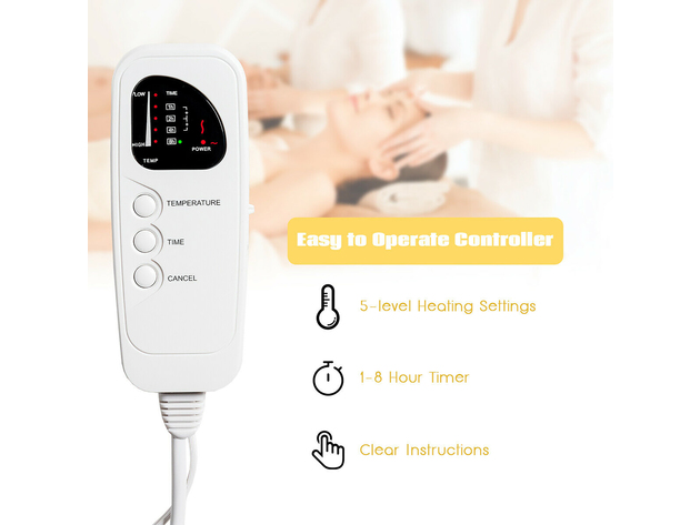 Costway Massage Table Bed Warmer Heating Pad w/5 Heat Settings & Digital Timer 72''x30'' - White