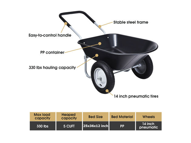 Costway 2 Tire Wheelbarrow Cart Heavy-duty Dolly Utility Cart - Black