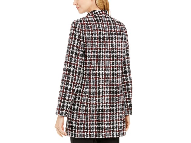 Calvin Klein Women's Petite Tweed Plaid Topper Jacket Red Size 12