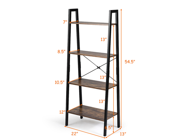 COSTWAY 4-Tier Ladder Shelf Ladder Bookcase Bookshelf Display Rack Plant Stand Natural - Brown + black