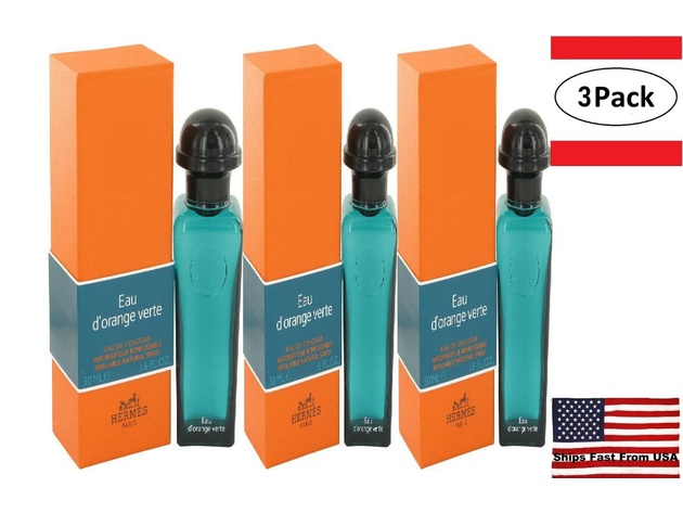 3 Pack EAU D'ORANGE VERTE by Hermes Eau De Cologne Spray Refillable (Unisex) 1.7 oz for Men