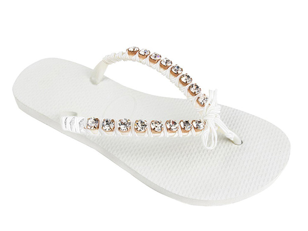 Havaianas® Handmade Swarovski® Crystal Flip Flops (White/US Size 9-10)