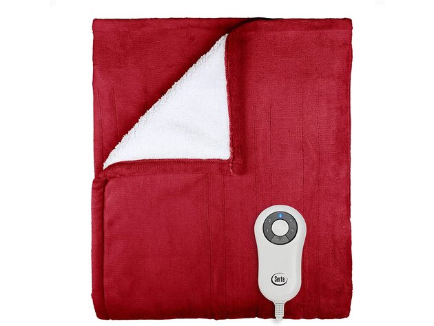 Serta Microplush Sherpa Electric Heated Warming Throw Blanket - Garnet Red