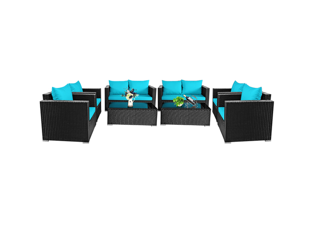 Costway 8 Piece Patio Rattan  Cushioned Sofa Chair Coffee Table Turquoise