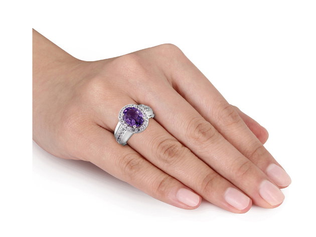2.20 Carat (ctw) Amethyst Ring with Lab Created White Sapphires in Sterling Silver - 9
