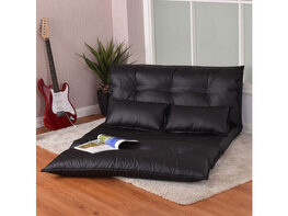 Costway PU Leather Foldable Modern Leisure Floor Sofa Bed Video Gaming 2 Pillows Black