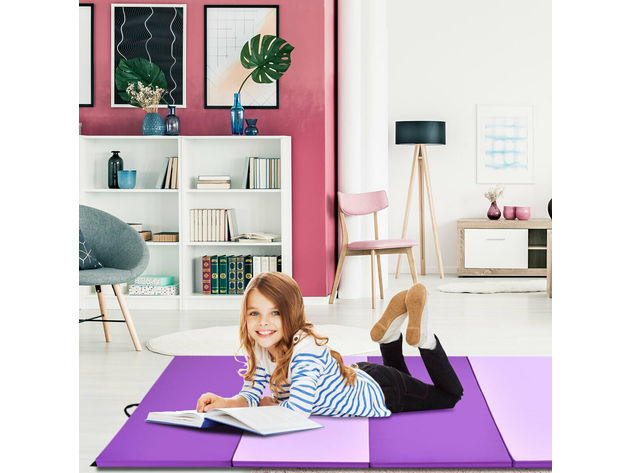 Costway 4'x8'x2'' Gymnastics Yoga Mat Thick Folding Panel Gym Purple/Pink 