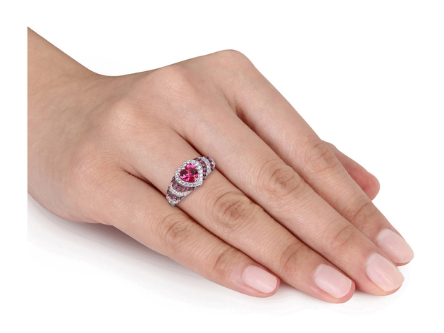 1 3/4 Carat (ctw) Lab Created Ruby & White Sapphire Heart Ring in Sterling Silver - 9