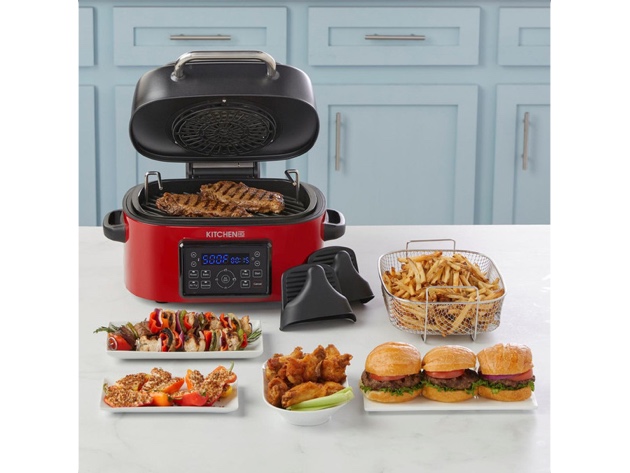Kitchen HQ 6.5QT 7-in-1 Air Fryer Grill with Accessories - Silver (New - Open Box)