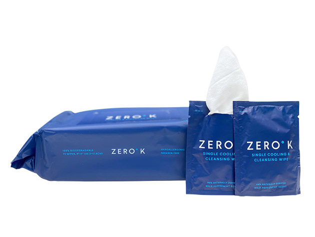 Zero K Cooling & Cleansing Wipes (72-Count Large Pouch + 2 Travel Packs)