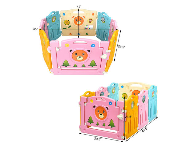 Costway 8 Panel Kids Baby Playpen Activity Center Safety Play Yard Home Indoor Outdoor - Multi-Color