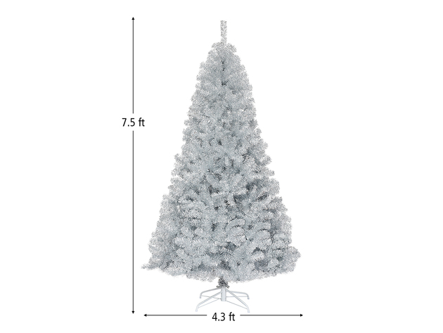 7.5 Foot Hinged Unlit Artificial Silver Tinsel Christmas Tree w/Metal Stand