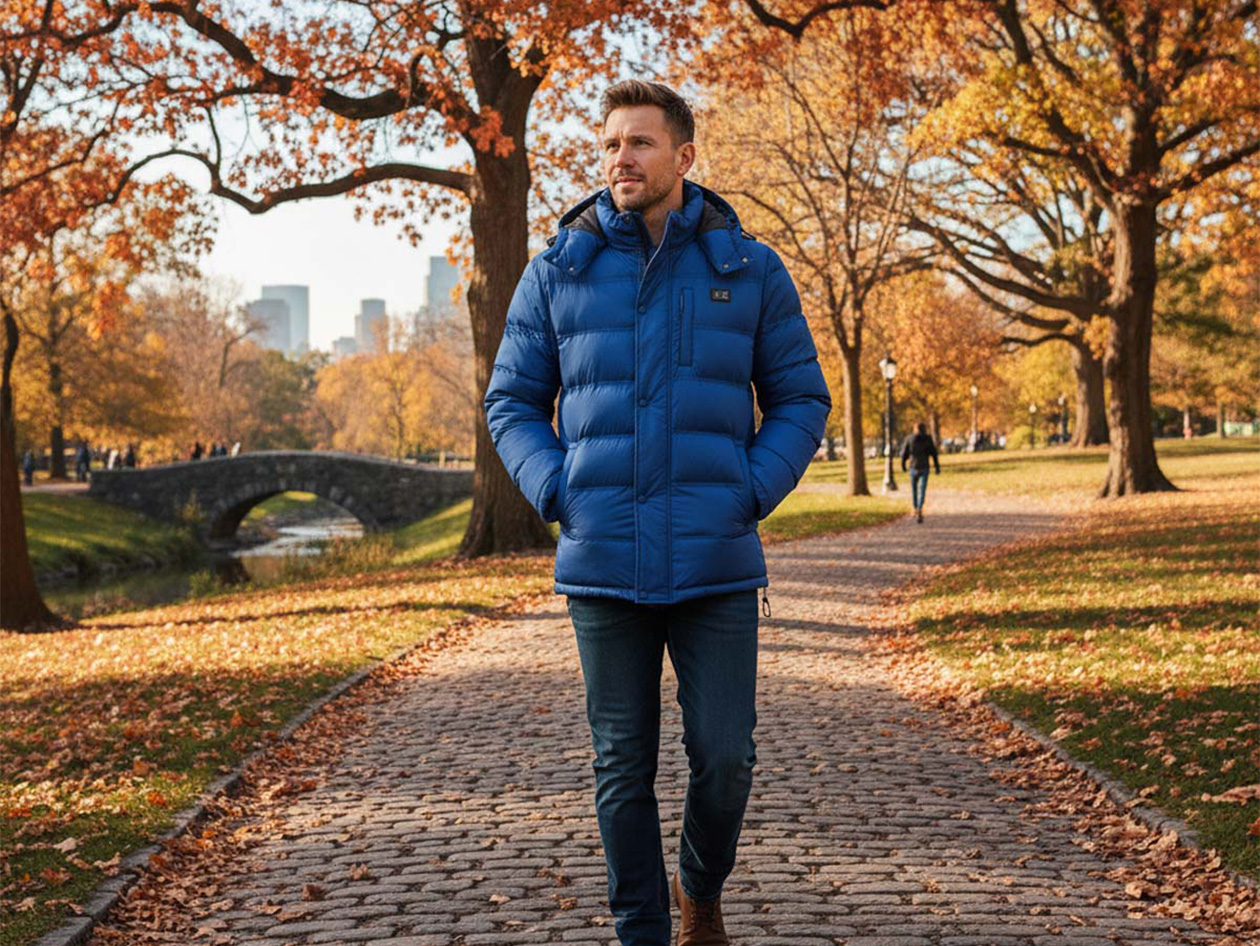 Men's Helios Hybrid Heated Coat with Power Bank (Navy/Small)