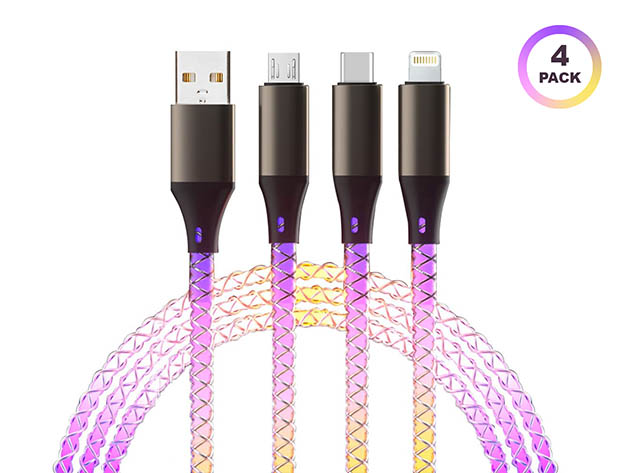 3-in-1 Light-Up LED Charging Cable (4-Pack)