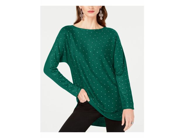 INC International Concepts Women's Embellished Shirttail Sweater Green Size Large