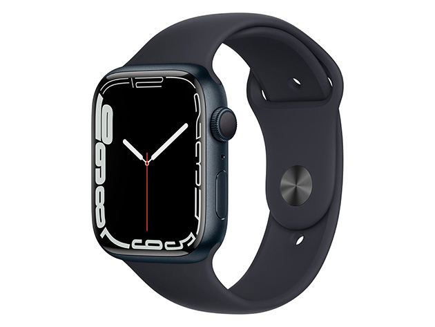 Apple Watch Series 7 (2021) Aluminum With Silicone Band - 45mm/Black (Refurbished Grade A: GPS + Cellular)