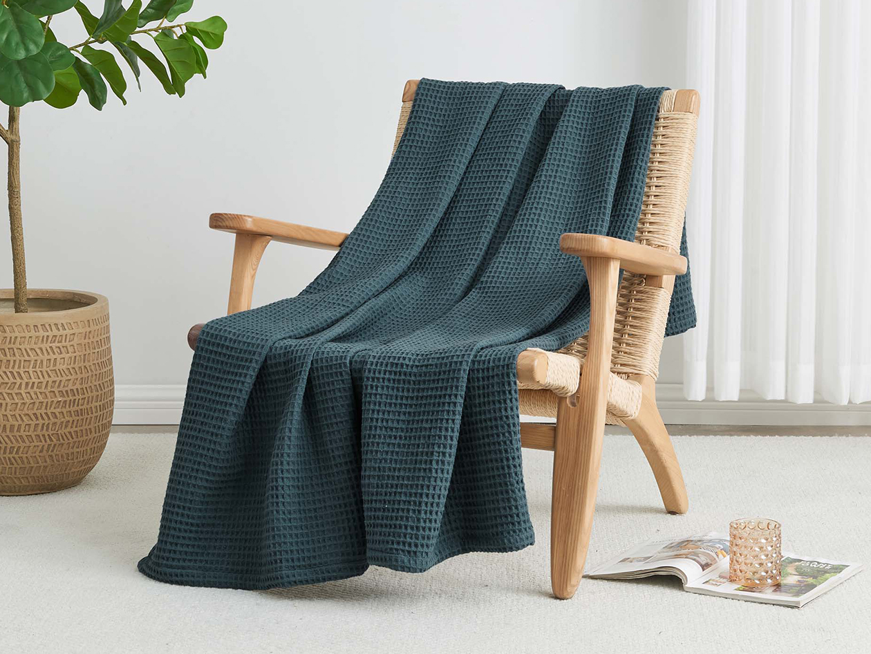 Vintage Cotton Waffle Blanket (Throw/Indigo)