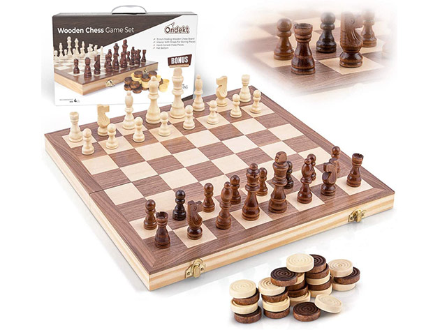 15" Wooden Chess & Checkers Set