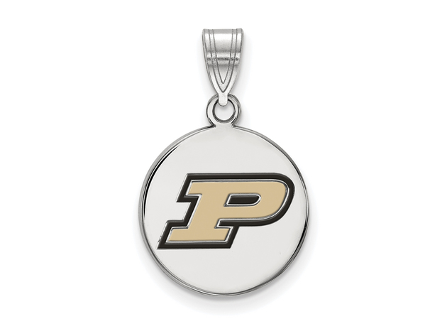 Sterling Silver Purdue Medium Enamel 'P' Disc Pendant