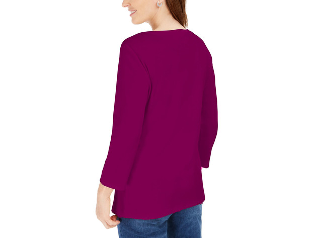 Karen Scott Women's Petite 3/4-Sleeve Henley Shirt Purple Size Extra Large