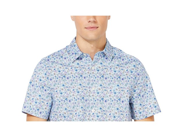 Nautica Men's Blue Sail Collection Floral Print Oxford Short Sleeve Shirt  Blue Size Medium