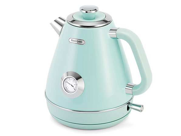 Hazel Quinn Retro Electric Kettle - 1.7 Liters / 57.5 Ounces Tea Kettle with Thermometer, All Stainless Steel, Fast Boiling 1200 W, BPA-Free, Cordless