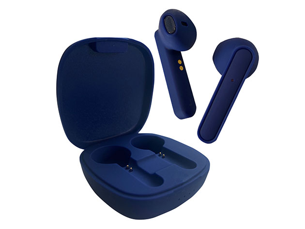 Rubberized Wireless Earbuds + Charging Case (Blue Sapphire)