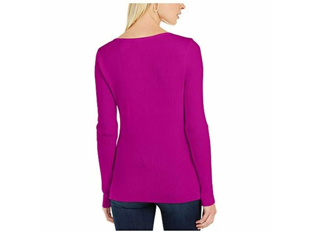 INC International Concepts Women's Square Neck Zip-Front Sweater Pink Size Extra Small