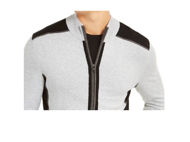 Alfani Men's Classic-Fit Colorblocked Full-Zip Cardigan Grey Size 2 Extra Large