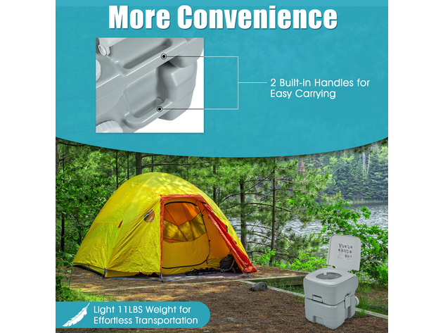 Costway 5.3 Gallon 20L Outdoor Portable Toilet w/ Level Indicator for RV Travel Camping - Gray