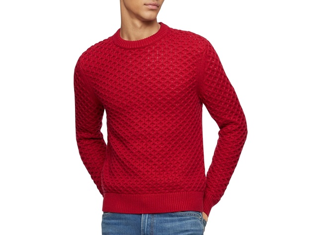 Calvin Klein Men's Honeycomb-Knit Sweater Red Size X-Small