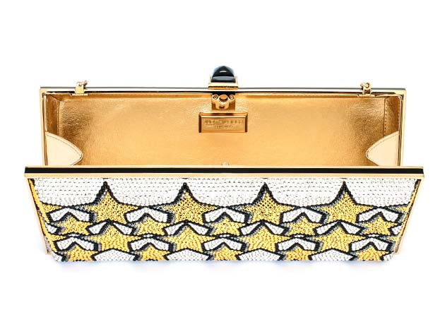 Judith Leiber Large Coffered Rectangle Gold & Silver Crystal And Leather Clutch Handbag M182319 (Store-Display Model)