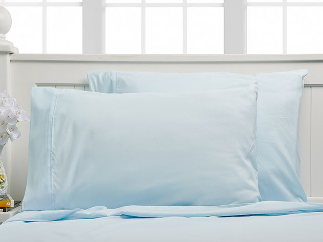 Bamboo 4-Piece Chevron Embossed Sheets (Aqua)