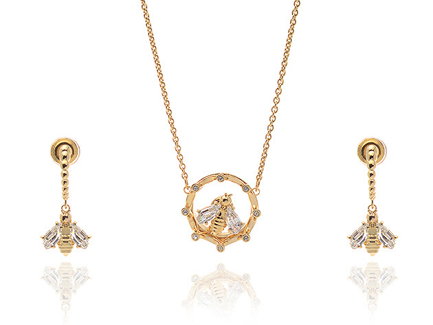 Swarovski "Bee A Queen" Gold-Tone Czech Crystal Necklace & Earring Set (Store-Display Model)