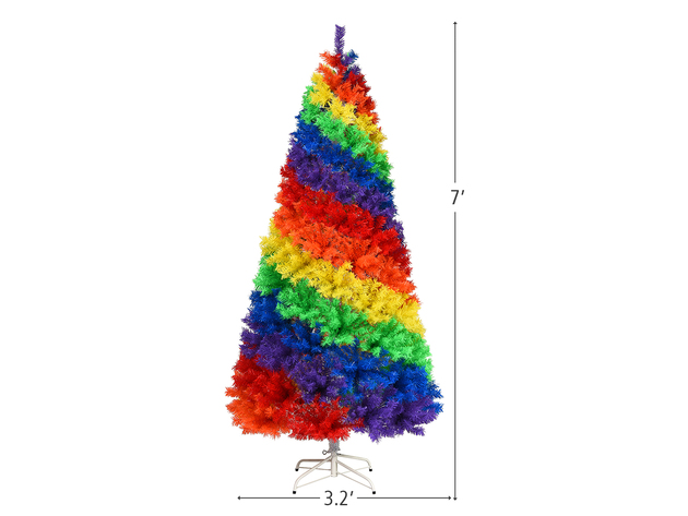 Costway 7FT Artificial Hinged Colorful Rainbow Full Fir Christmas Tree with 1213 Tips - Multicolor