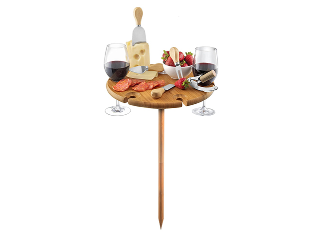 Bambüsi Portable Wine & Picnic Table with Cutlery Cheese Set