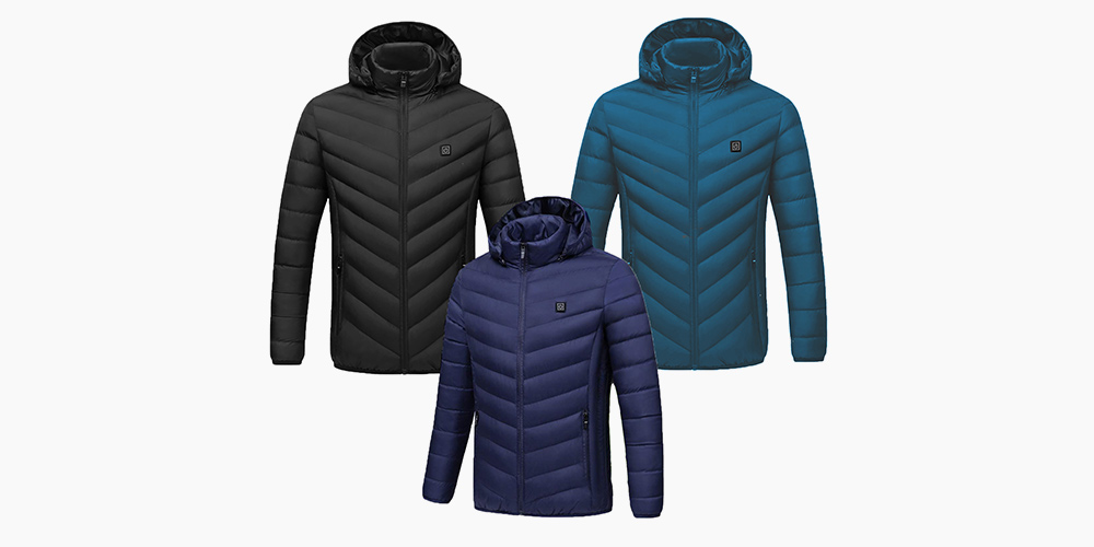 CALDO-X Heated Jacket with Detachable Hood (Navy/Large, Requires Power Bank)