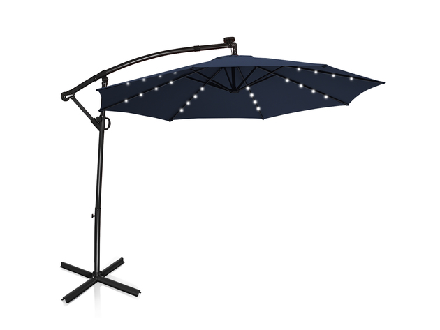 Costway 10Ft Solar Powered LED Patio Umbrella (Navy)