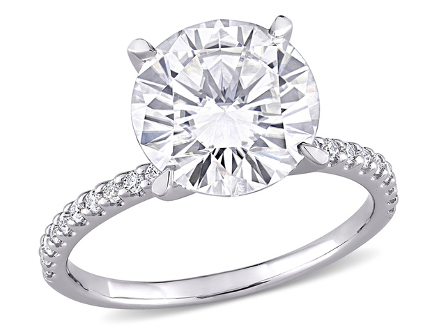 4.00 Carat (ctw) Solitaire Round Synthetic Moissanite Engagement Ring 10K White Gold - 9
