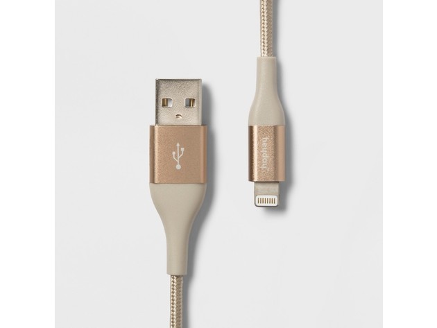 Heyday USB-A Type to Lightning Connector Braided 4 Feet Charging Cable for Apple iPhone and iPad, Metallic Gold