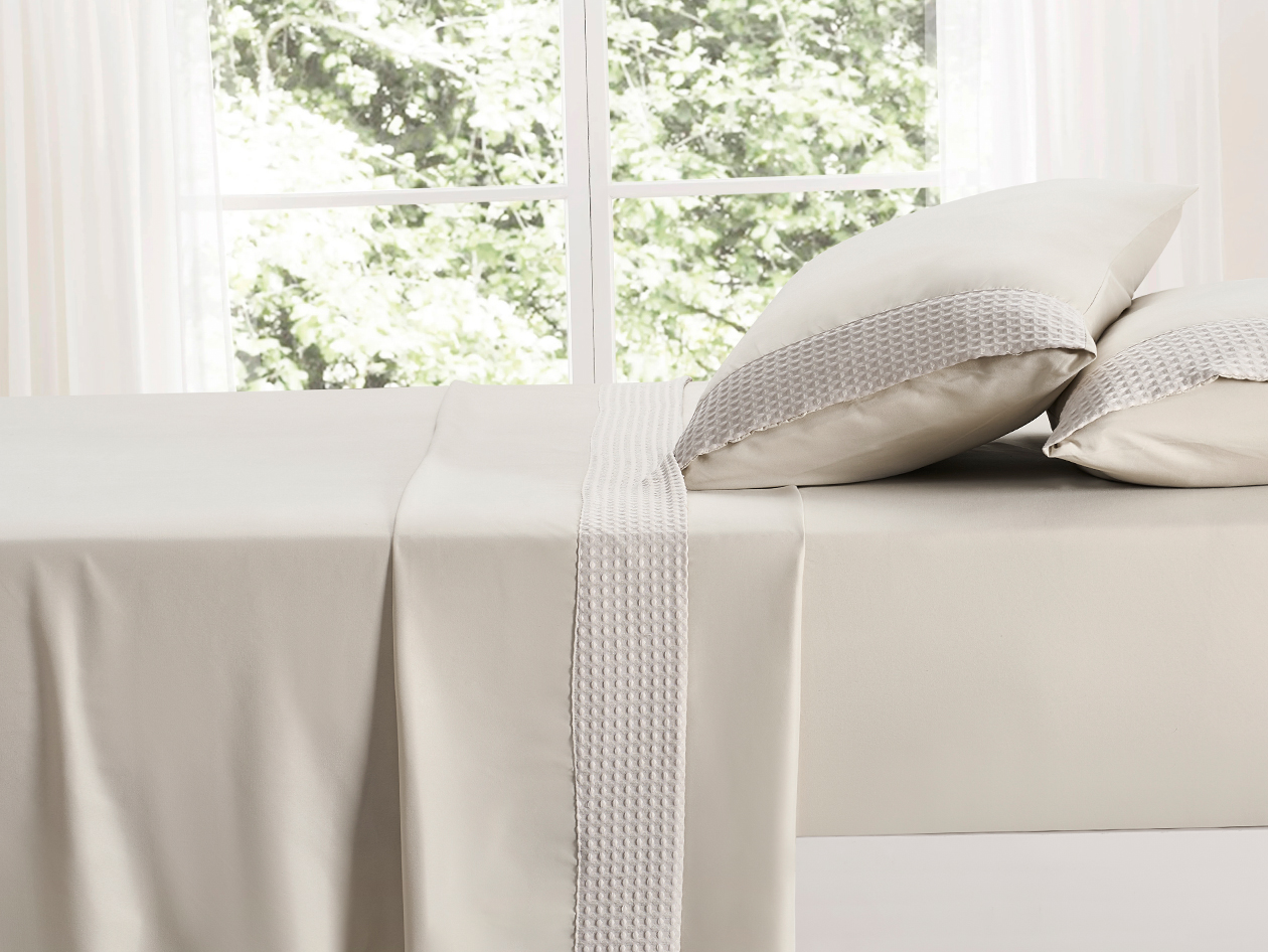 4-Piece Bamboo Blend Waffle Hem Sheet Set (Taupe/Full)