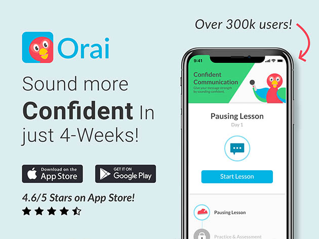 25% off Orai Interactive AI Assisted Public Speaking Course + 1yr Subscription App Bundle.