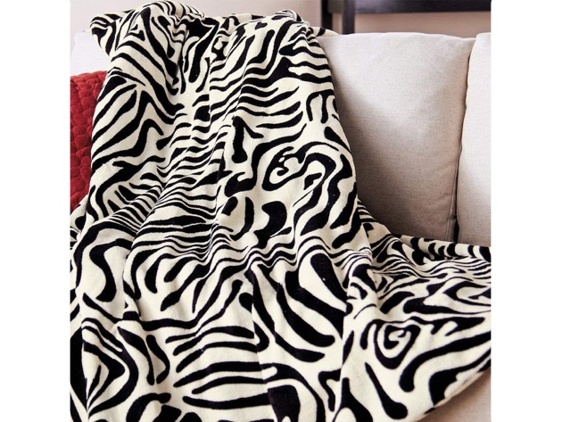 Sunbeam Slumber Rest Microplush Electric Heated Throw Blanket Zebra Pattern Machine Washable 3 heat Settings - Zebra