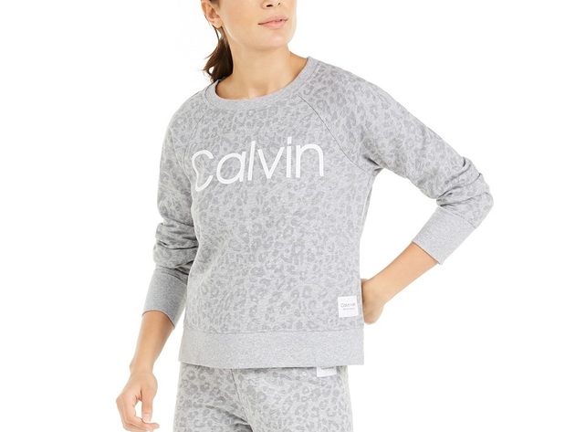 Calvin Klein Women's Performance Animal-Print Logo Sweatshirt Gray Size Small