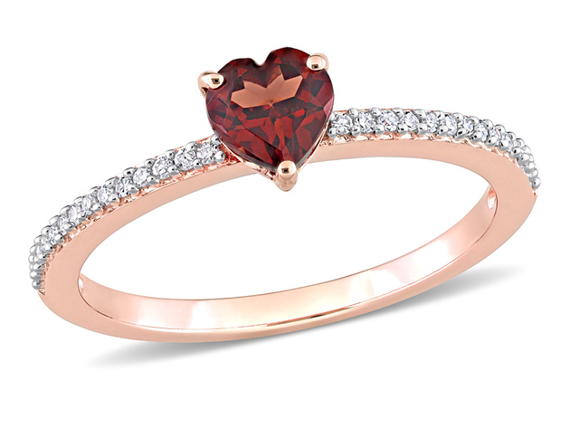 1/2 Carat (ctw) Garnet Heart Promise Ring in 10K Rose Pink Gold with Diamonds - 9