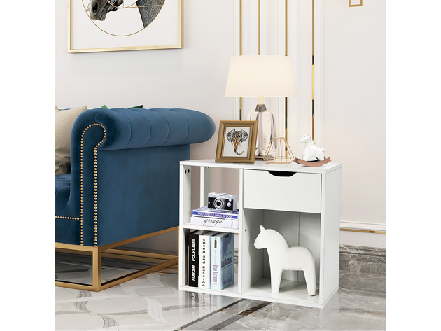 Costway 3-tier Side Table W/Storage Shelf&Drawer Space-saving Nightstand White - White