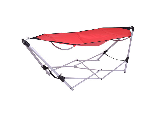 Costway Red Portable Folding Hammock Lounge Camping Bed Steel Frame Stand W/Carry Bag - Red