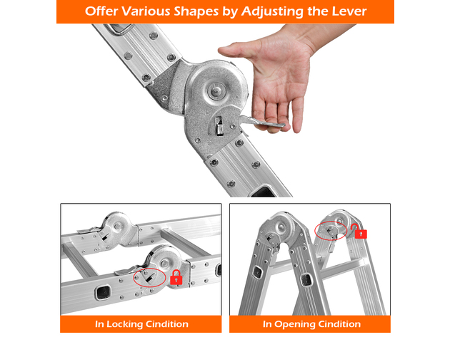 12.5FT EN131 330LB Multi Purpose Step Platform Aluminum Folding Scaffold Ladder - Silver