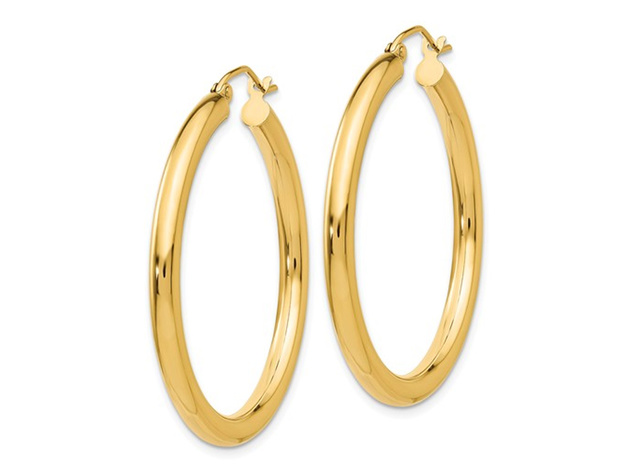 Medium Hoop Earrings in 14K Yellow Gold 1 1/4 Inch (3.00 mm)