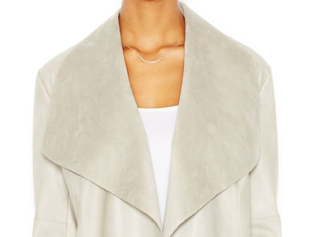 Bar III Women's Flyaway Faux-Leather Jacket Beige Size Medium
